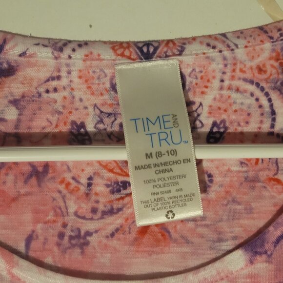 Time And Tru Womens Sz M 8-10 Multicolor Floral Short Sleeve Top - Picture 3 of 3